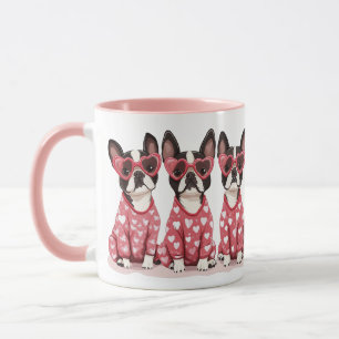 Caneca Cachorros Terrier de Boston dia de os namorados