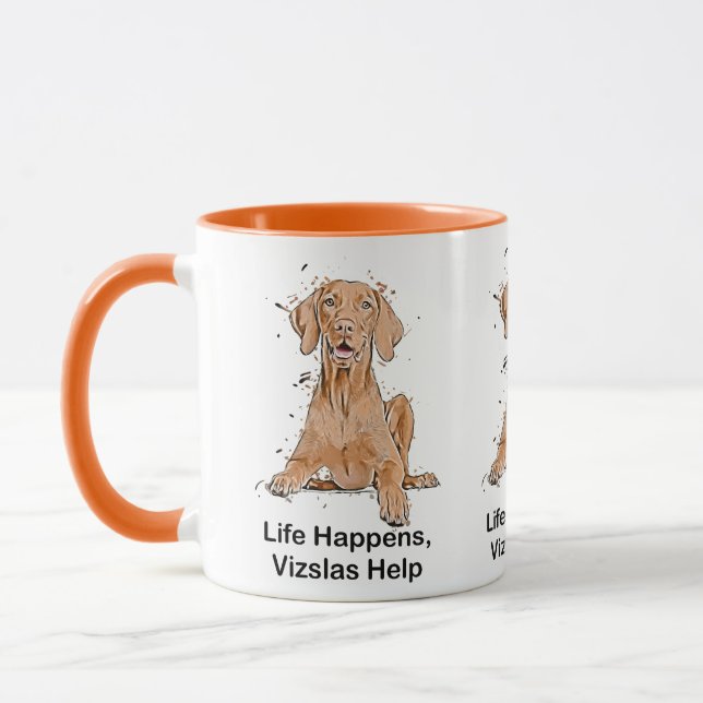 Caneca Cachorros Vizslas Ajudam Cartoon da Vida (Esquerda)