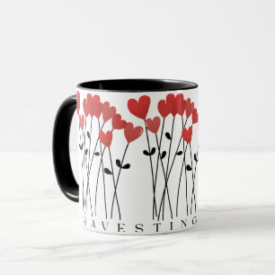 Caneca Cachos Caprichosos de Corações Flores Vermelhas Ca