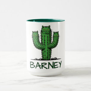 Caneca Cacto Engraçado com Rostos de Gato
