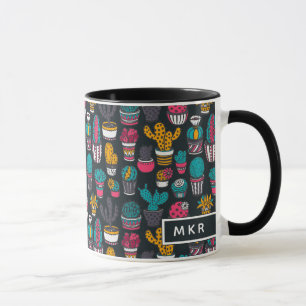 Caneca Cacto tirado mão no teste padrão do estilo do