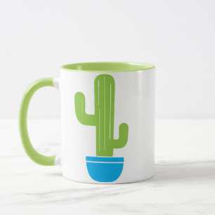 Caneca Cacto Verde com Ilustração de Pote Azul