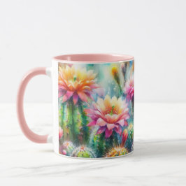 Caneca Cactos Suculentos de Flutuação de Aquarelas