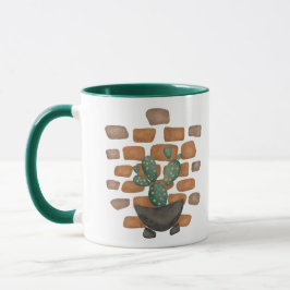 Caneca Cactus Oasis: Decoração de Muro de tijolo inspirad