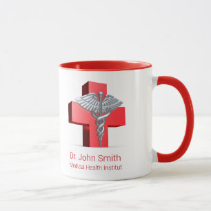 Caneca Caduceus 3D em prata médica, vermelho