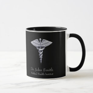 Caneca Caduceus Clássico de Prata Médica em Preto