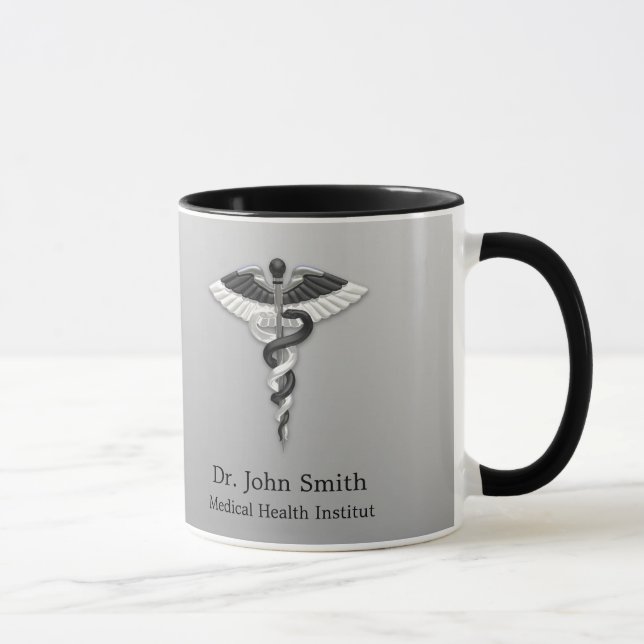 Caneca Caduceus Classy Noble Medical Elegant Black White (Direita)