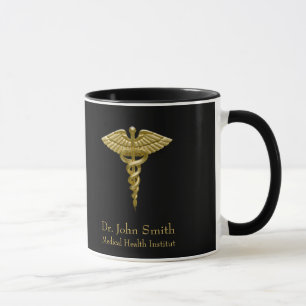 Caneca Caduceus Dourado Clássico em Preto