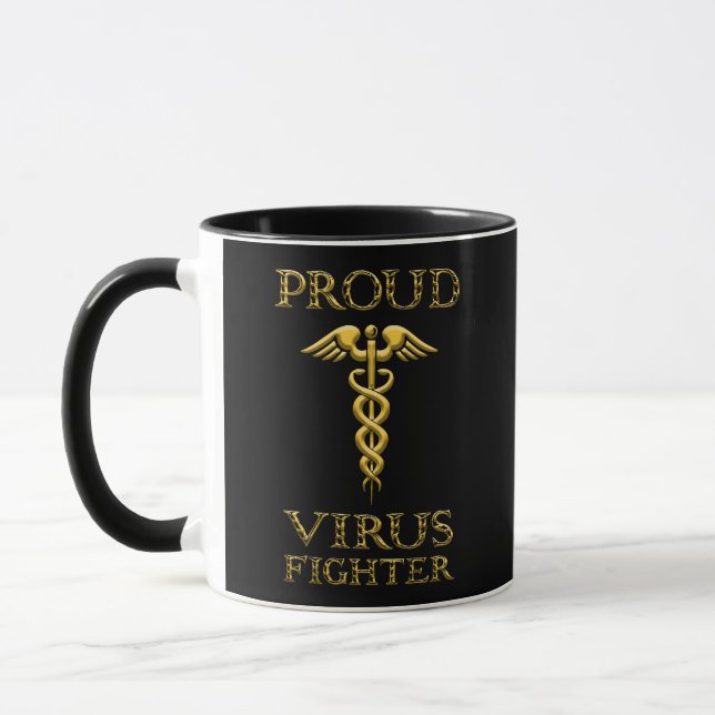 Caneca Caduceus Proud Virus Fighting Yellow Em Preto (Esquerda)