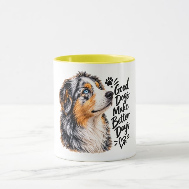 Caneca Cães bons tornam os dias melhores Australian Sheph (Centro)