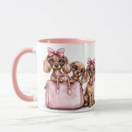 Caneca Cães de Dachshund Fashionáveis, Bolsa Rosa