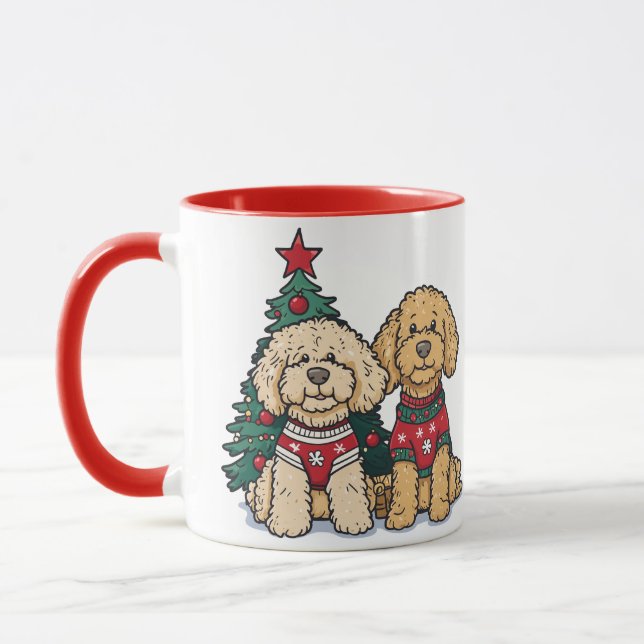 Caneca Cães de Goldendoodle de Natal (Esquerda)