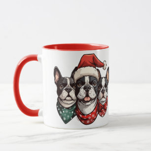 Caneca Cães de Natal em Boston Terrier