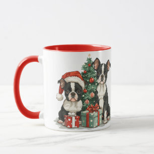 Caneca Cães de Natal em Boston Terrier
