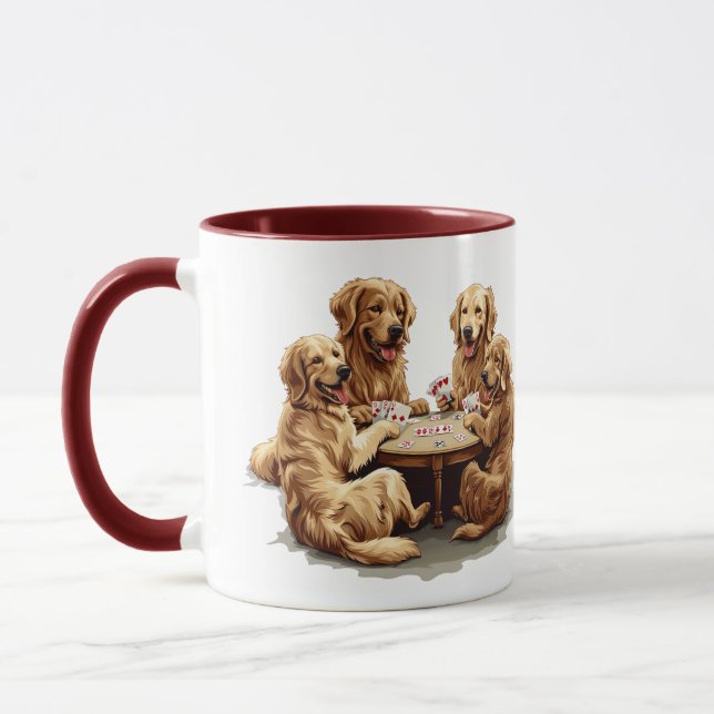 Caneca Cães De Reprodução De Ouro Bonito Jogando Cartões (Esquerda)