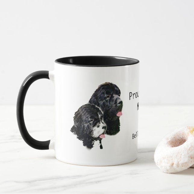 Caneca Cães de Terra Nova Orgulhosos, Mãe Personalizada (Com Donut)