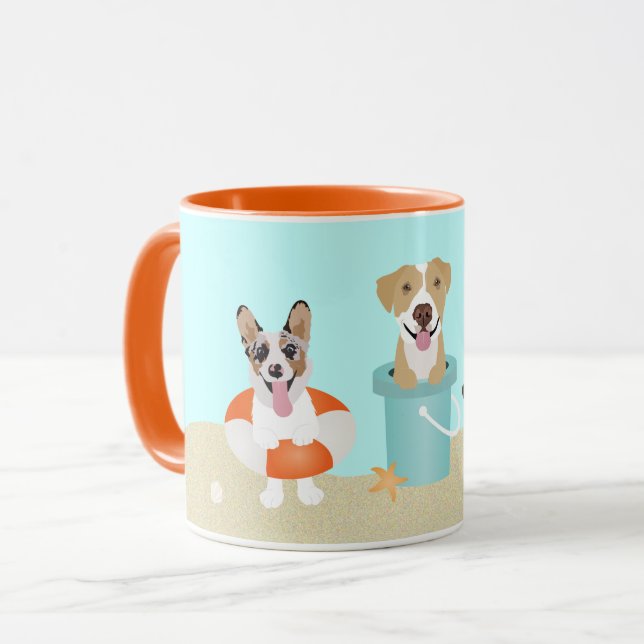 Caneca Cães de Verão de Praia Laranja Azul (Frente Esquerda)