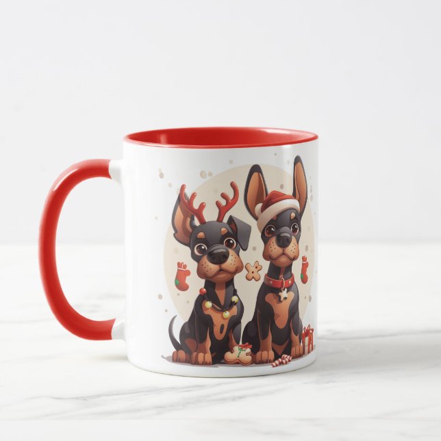 Caneca Cães Dobermann de Natal (Esquerda)