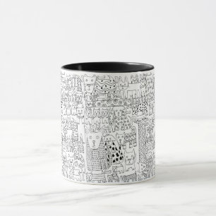 Caneca Cães e Cachorros Pretos e Brancos na Moda Xadrez
