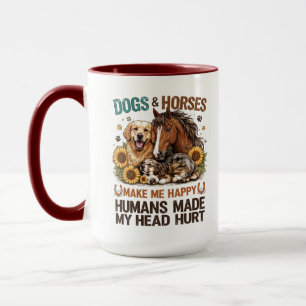 Caneca Cães e Cavalos Me Fazem Feliz Amante de Animais Di