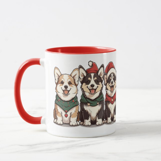 Caneca Cães Felizes de Natal Pembroke Welsh Corgi (Esquerda)