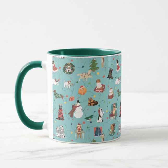 Caneca Cães Festivos Feriados em Suéteres de Natal (Esquerda)