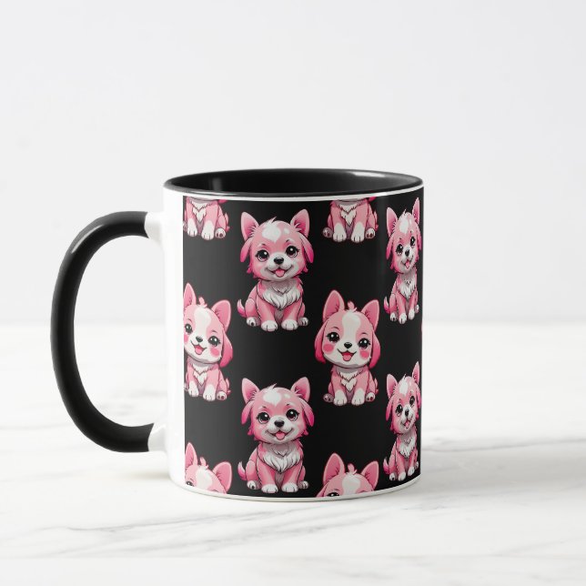Caneca Cães Fofo Rosa - Preto  (Esquerda)