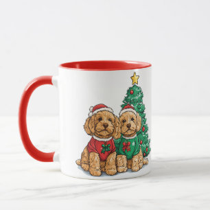Caneca Cães Goldendoodle de Natal