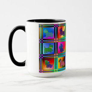 Caneca Cães Silhuetas Criando Padrão Colorido de Grade