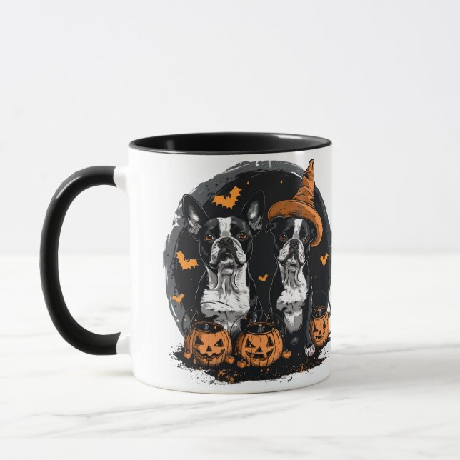 Caneca Cães Terrier de Boston Halloween (Esquerda)