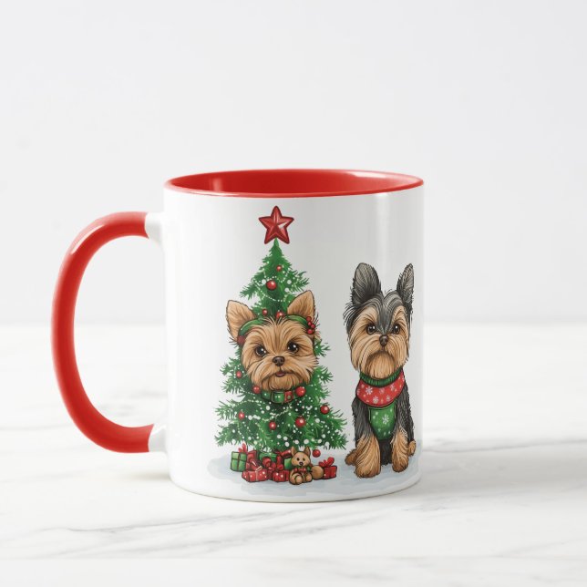 Caneca Cães Yorkie de Natal (Esquerda)