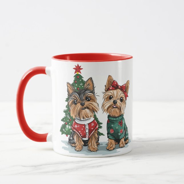 Caneca Cães Yorkie de Natal (Esquerda)