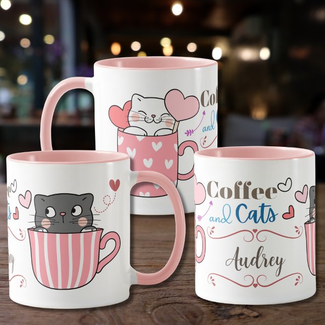 Caneca Café Adorável e Gatos Considerados Personalizados (Criador carregado)