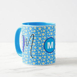 Caneca Café Azul com Inicial Monogramada de Margarida Per