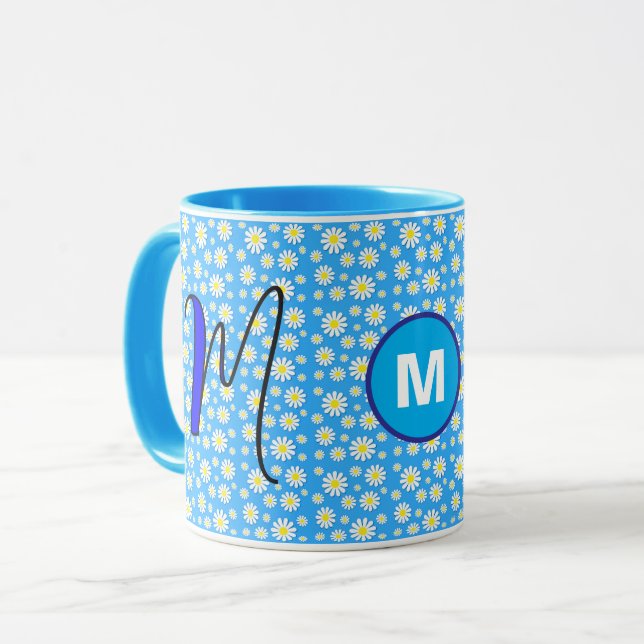 Caneca Café Azul com Inicial Monogramada Personalizada Da (Frente Esquerda)