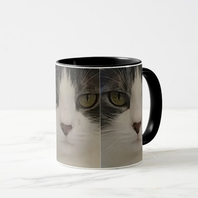 Caneca Café bonito do teste padrão da cara do gato (Frente Esquerda)