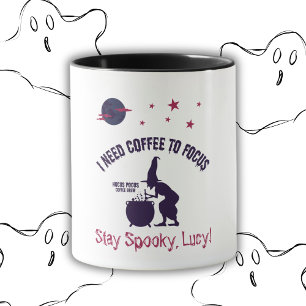 Caneca Café Bruxa Spooky com Padrão de Nome