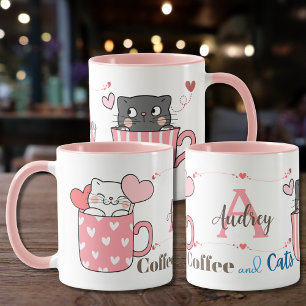 Caneca Café Cachorro e Gatos Considerados Monograma Perso