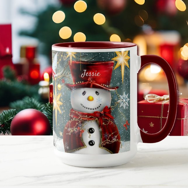Caneca Café Café Mug Cute Snowman Adicione Nome (Criador carregado)