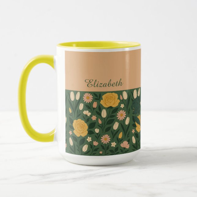 Caneca Café com Alça Floral Amarela Personalizada (Esquerda)