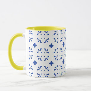 Caneca Café com Decoração Amarelo Azul Chinoiserie