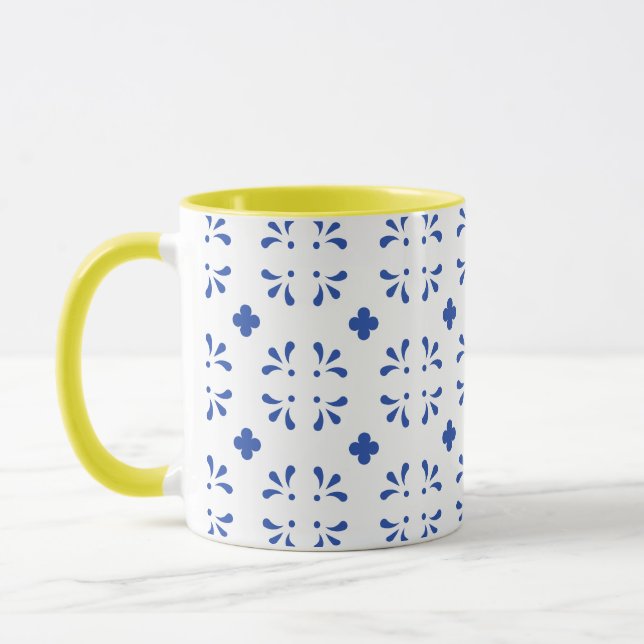 Caneca Café com Decoração Amarelo Azul Chinoiserie (Esquerda)