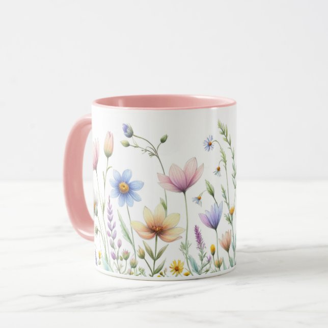 Caneca Café com Design de Flor de Aquarela Caprichosa (Frente Esquerda)