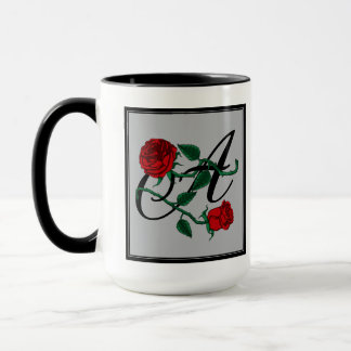 Caneca Café com Letra Inicial A com Rosas Vermelhas