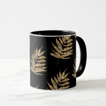 Café com padrão de folha de samambaia preto e dour