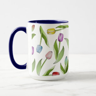 Caneca Café com Padrão Floral de Tulipa Colorida