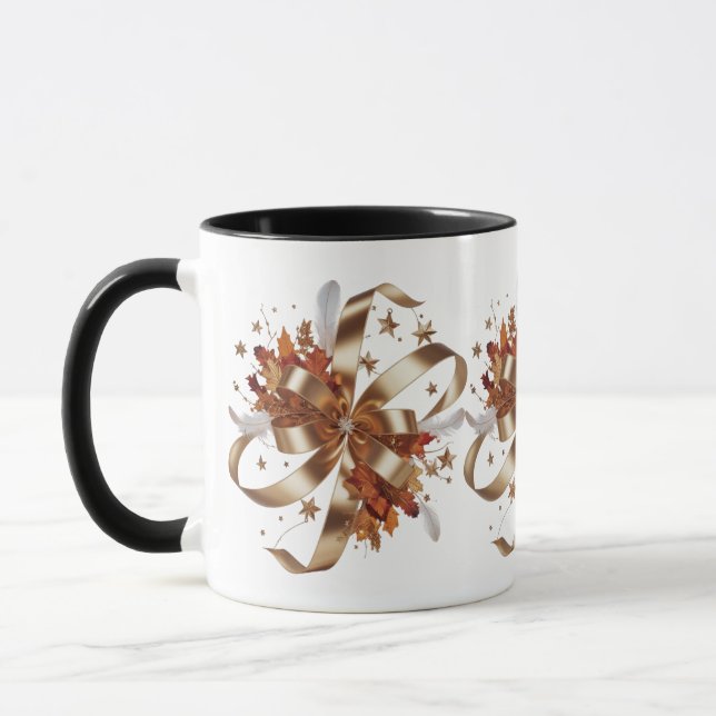 Caneca Café Combo de Colheita de Outono com Fita Dourada  (Esquerda)