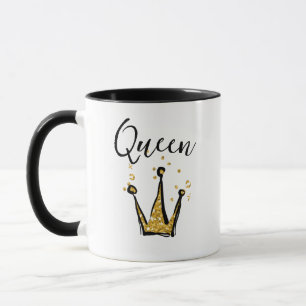 Caneca Café da Coroa de Brilho da Rainha Preta e Dourada