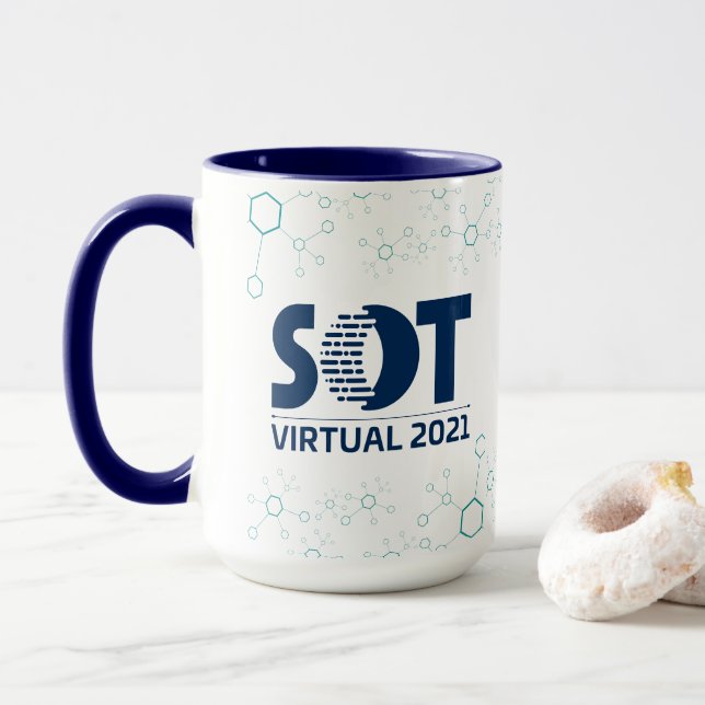 Caneca Café de 15 oz Mug-2021 Reunião anual (Molécula) (Com Donut)
