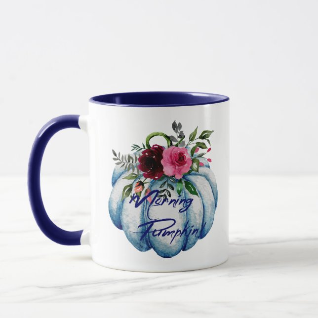 Caneca Café de abóbora de abóbora de manhã azul personali (Esquerda)